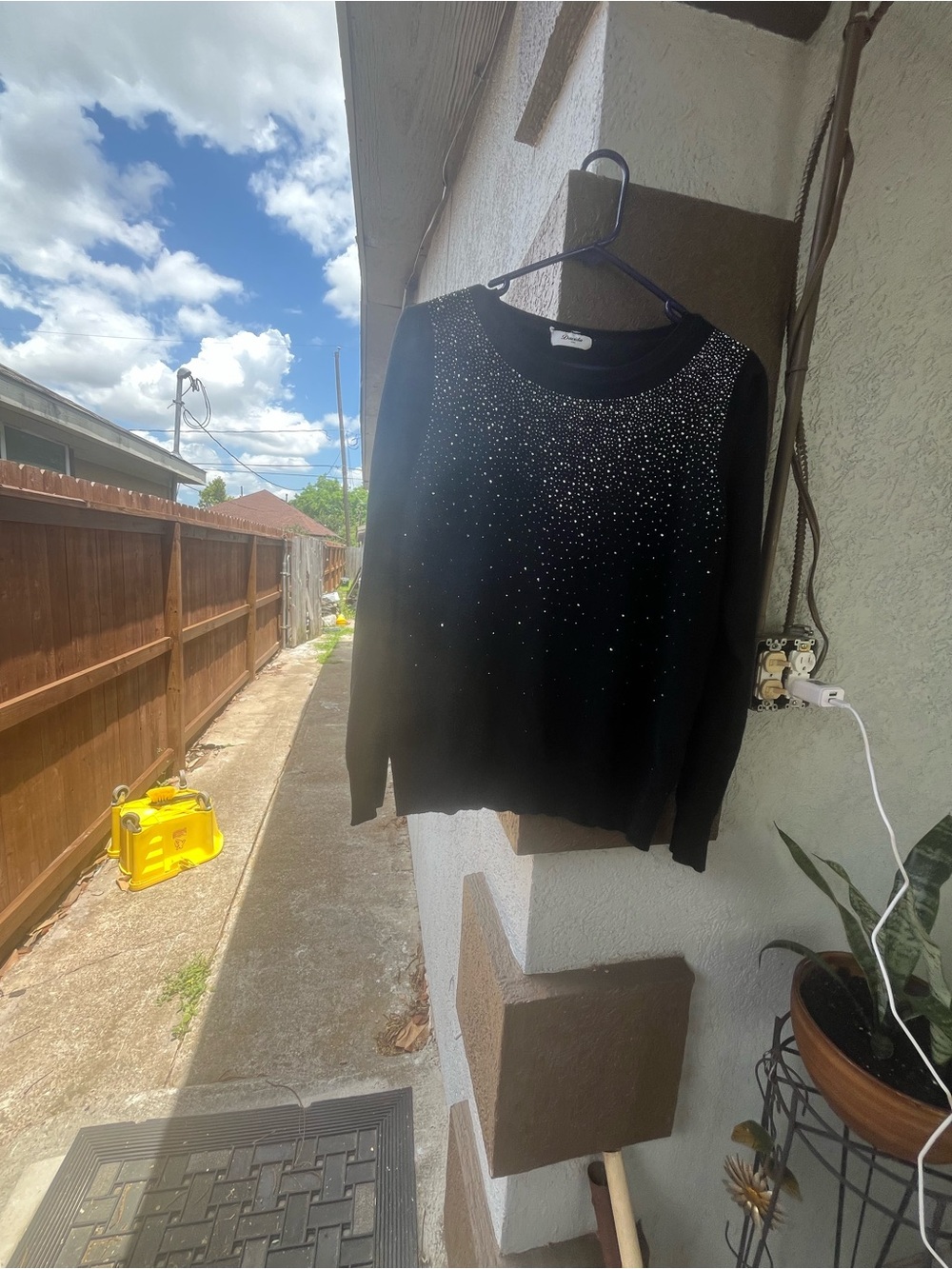 Black Rhinestone Crewneck Sweater - Women's